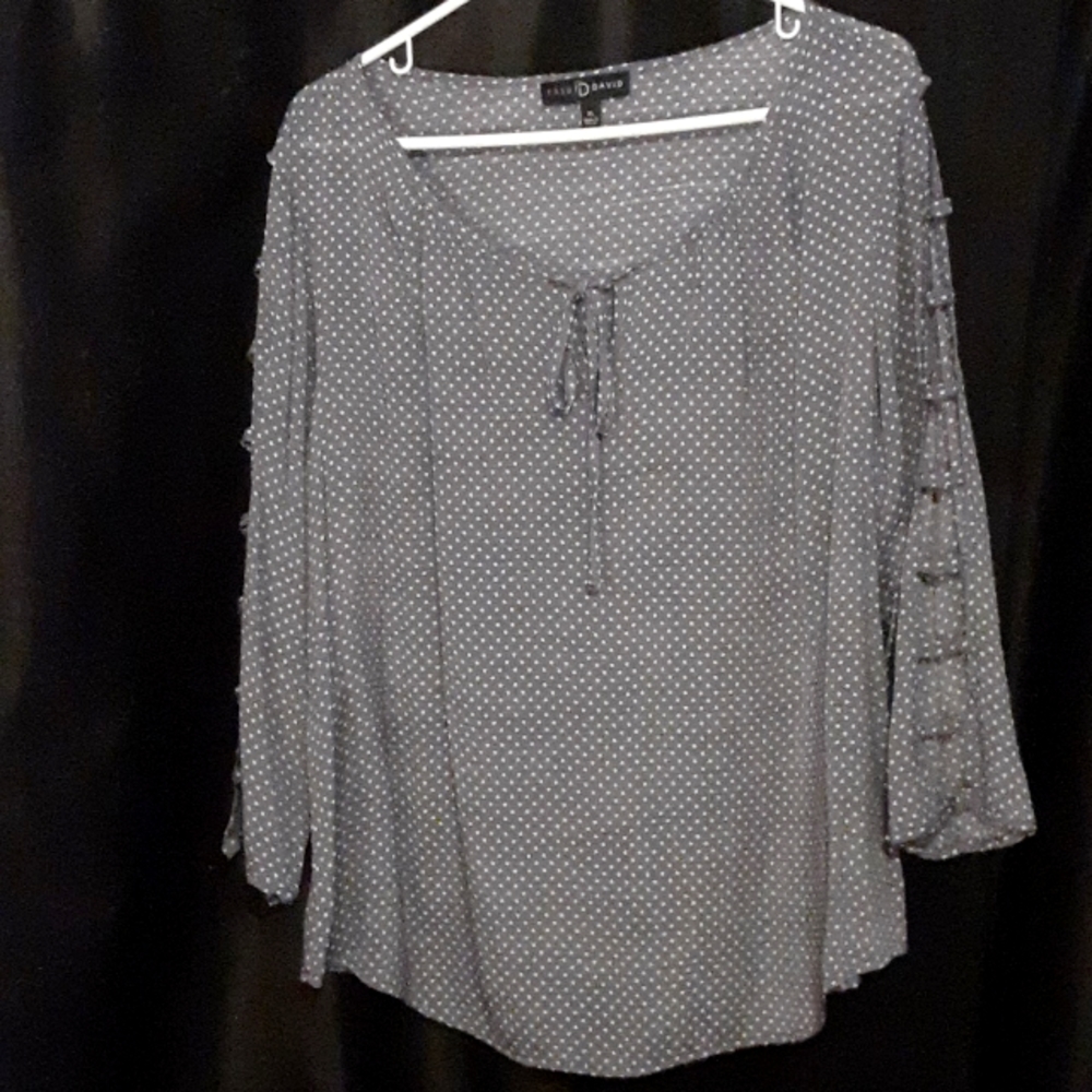 Womens 3/4 Sleeve Blouse, XL Grayish Blue With White Polk A Dots.